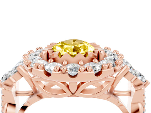 Rose gold Pear Cut Yellow Sapphire Halo Ring with Pavé Band and Four-Prong Setting_16