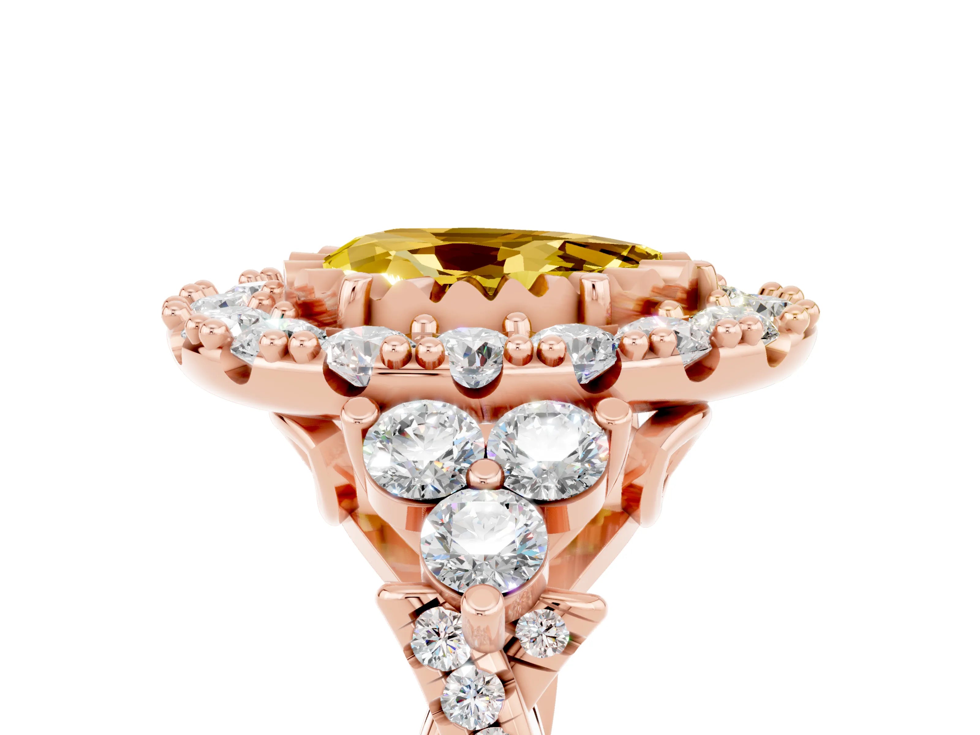 Rose gold Pear Cut Yellow Sapphire Halo Ring with Pavé Band and Four-Prong Setting_17