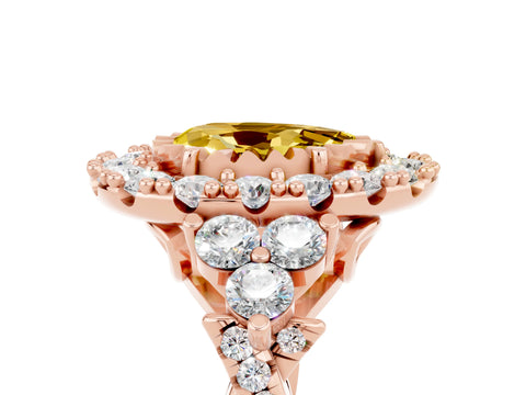 Rose gold Pear Cut Yellow Sapphire Halo Ring with Pavé Band and Four-Prong Setting_17
