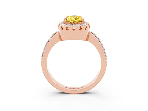 Rose gold Pear Cut Yellow Sapphire Halo Ring with Pavé Band and Prong Setting_3