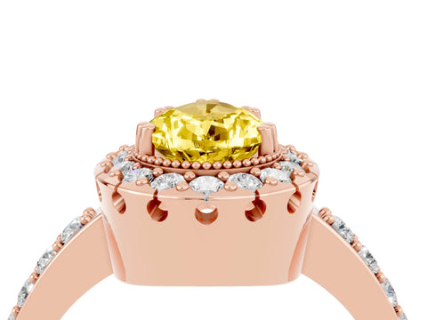 Rose gold Pear Cut Yellow Sapphire Halo Ring with Pavé Band and Prong Setting_4