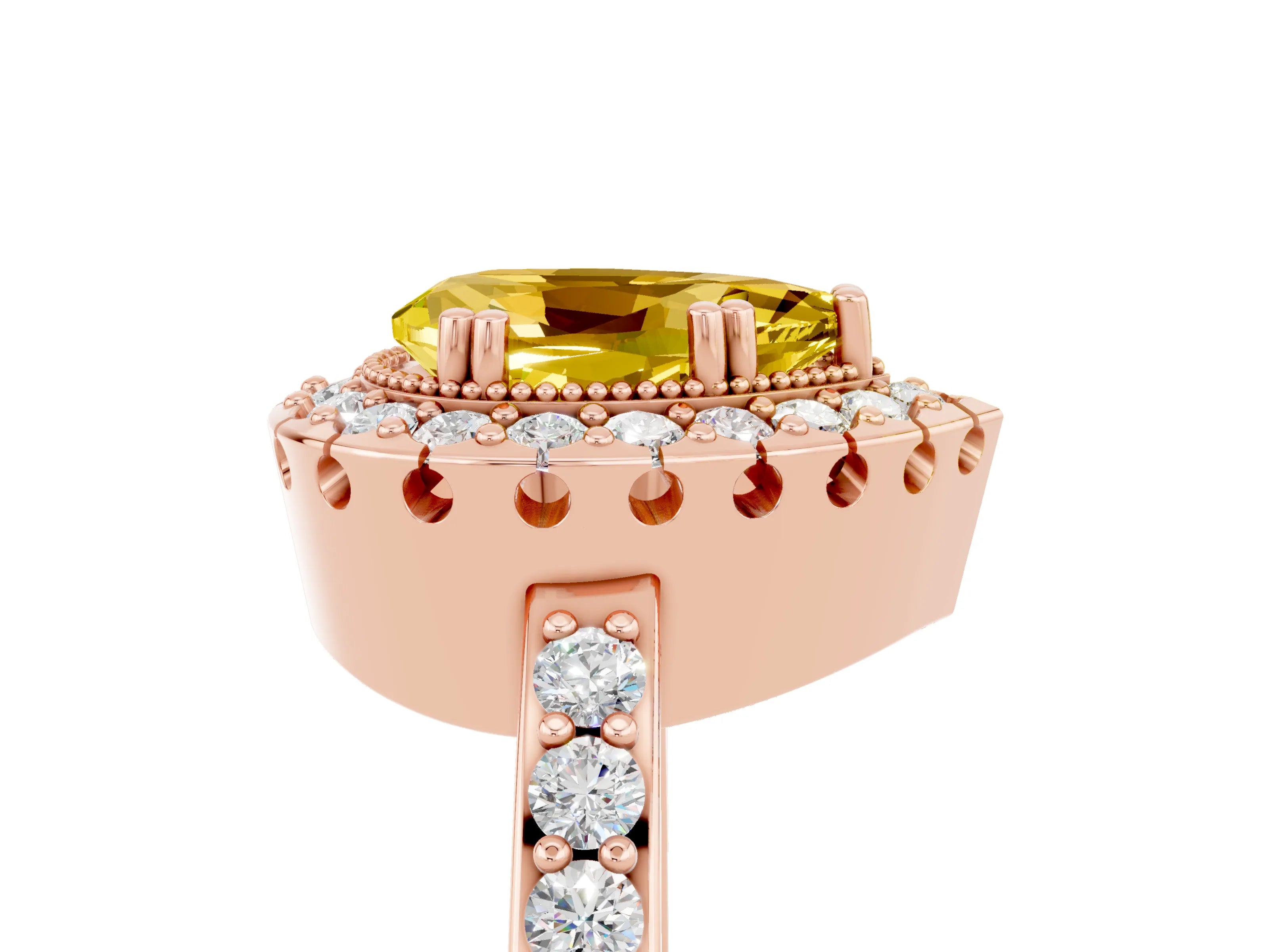 Rose gold Pear Cut Yellow Sapphire Halo Ring with Pavé Band and Prong Setting_5