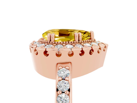 Rose gold Pear Cut Yellow Sapphire Halo Ring with Pavé Band and Prong Setting_5