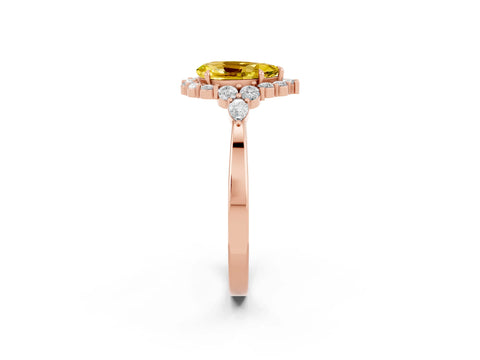 Rose gold Pear Cut Yellow Sapphire Halo Ring with Pear Side Stones and Prong Setting_14