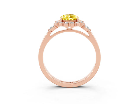 Rose gold Pear Cut Yellow Sapphire Halo Ring with Pear Side Stones and Prong Setting_15
