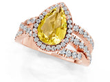 Rose gold Pear Cut Yellow Sapphire Halo Ring with Round Split Shank and Prong Setting_61