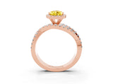 Rose gold Pear Cut Yellow Sapphire Halo Ring with Round Split Shank and Prong Setting_63