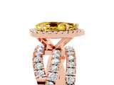 Rose gold Pear Cut Yellow Sapphire Halo Ring with Round Split Shank and Prong Setting_65