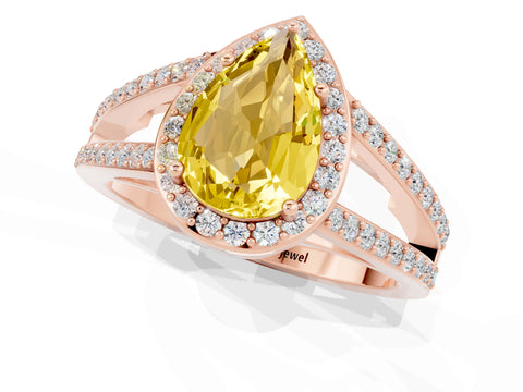 Rose gold Pear Cut Yellow Sapphire Halo Ring with Split Shank U-Prong Band and Four-Prong Setting_1