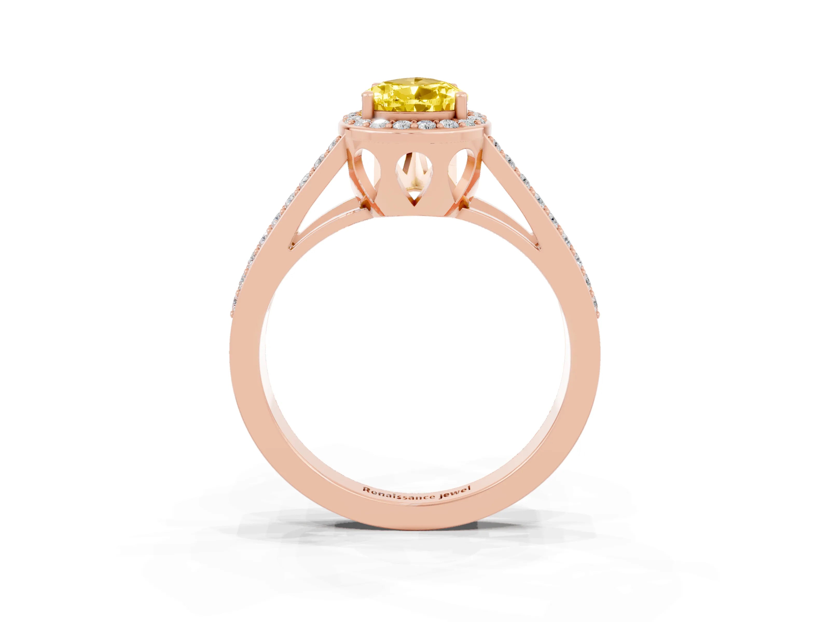 Rose gold Pear Cut Yellow Sapphire Halo Ring with Split Shank U-Prong Band and Four-Prong Setting_3