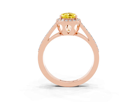 Rose gold Pear Cut Yellow Sapphire Halo Ring with Split Shank U-Prong Band and Four-Prong Setting_3