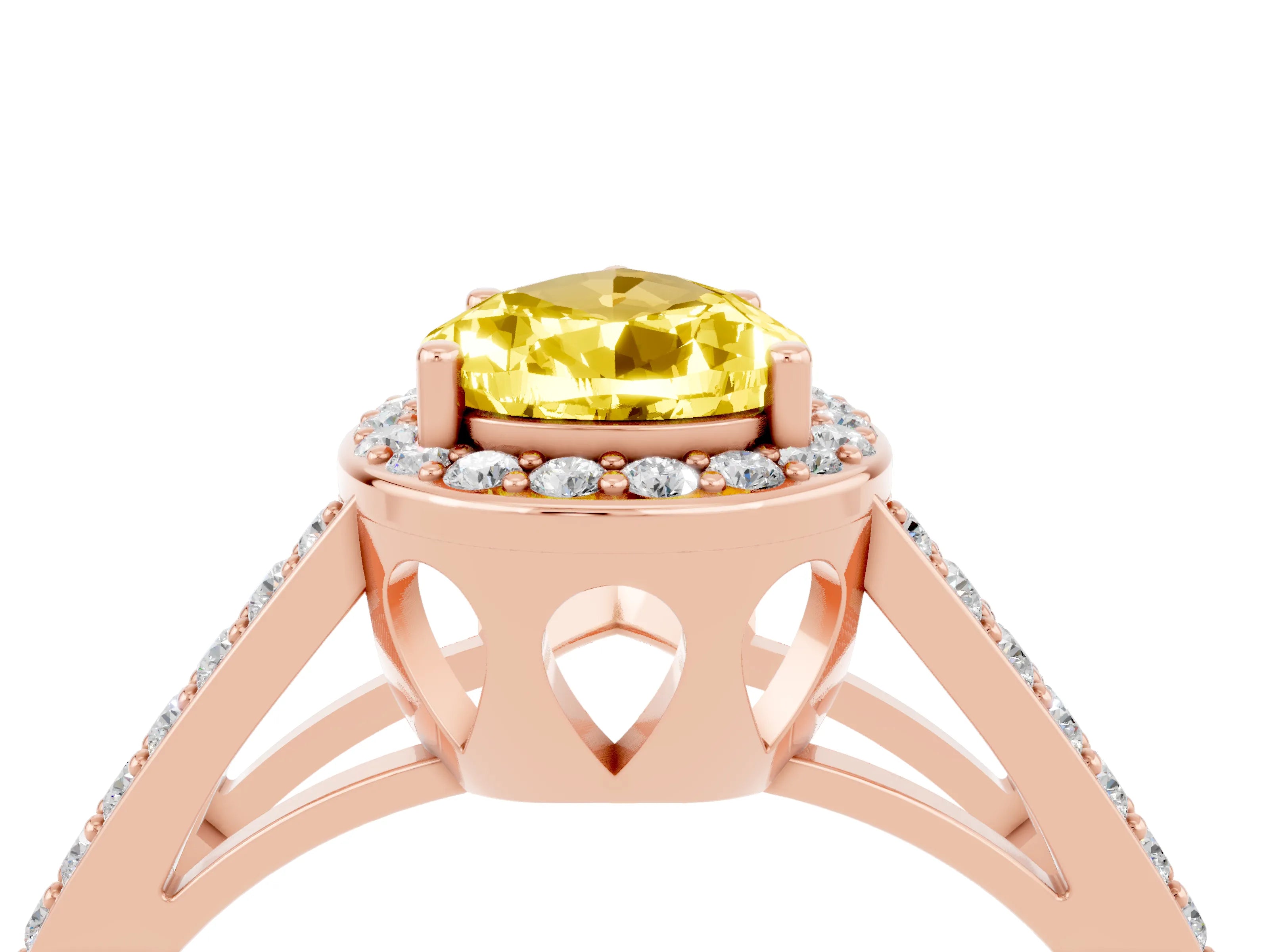 Rose gold Pear Cut Yellow Sapphire Halo Ring with Split Shank U-Prong Band and Four-Prong Setting_4