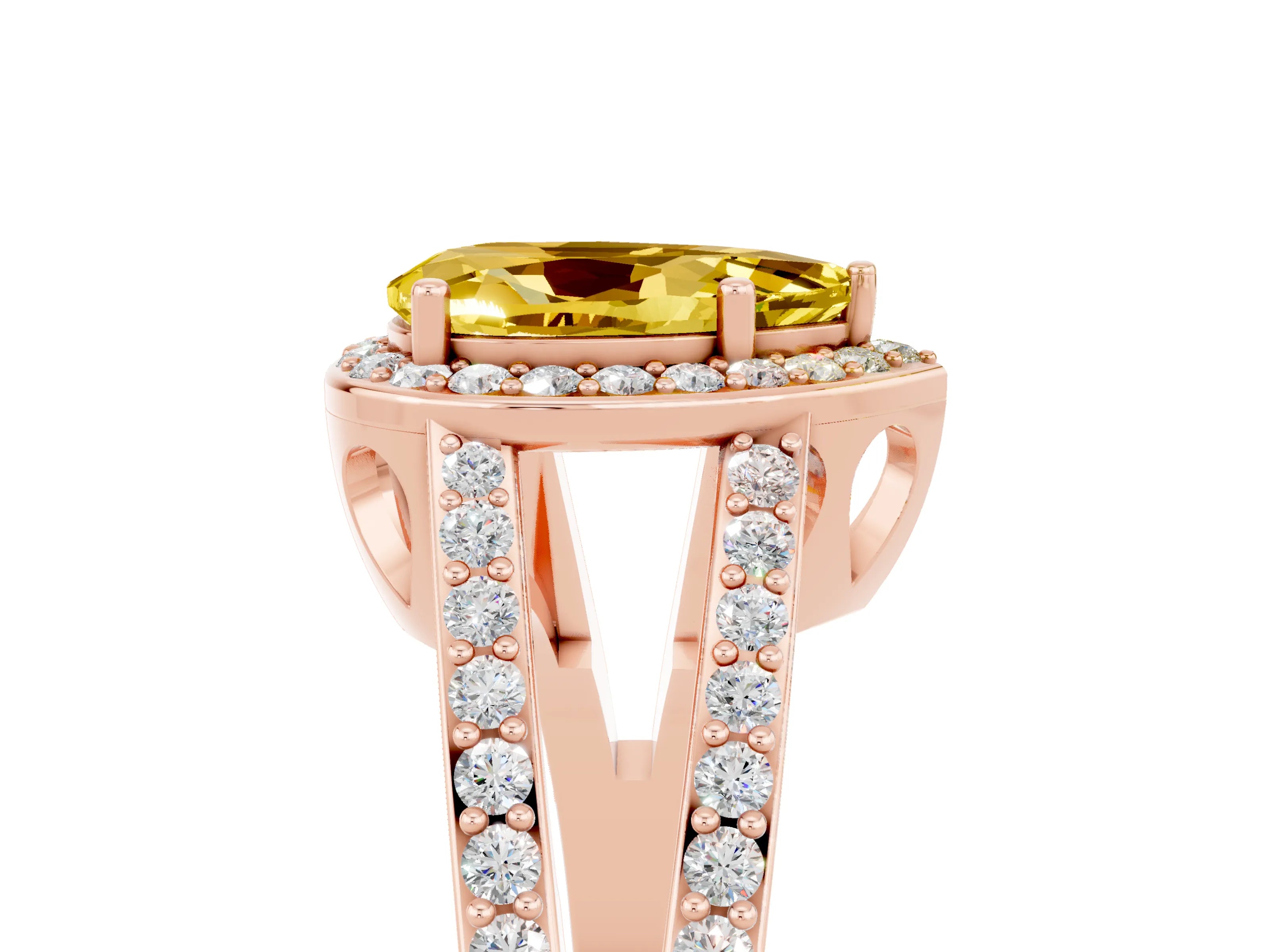 Rose gold Pear Cut Yellow Sapphire Halo Ring with Split Shank U-Prong Band and Four-Prong Setting_5