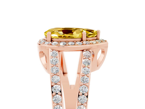 Rose gold Pear Cut Yellow Sapphire Halo Ring with Split Shank U-Prong Band and Four-Prong Setting_5