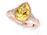 Rose gold Pear Cut Yellow Sapphire Halo Ring with Tapered Band and Four-Prong Setting_1