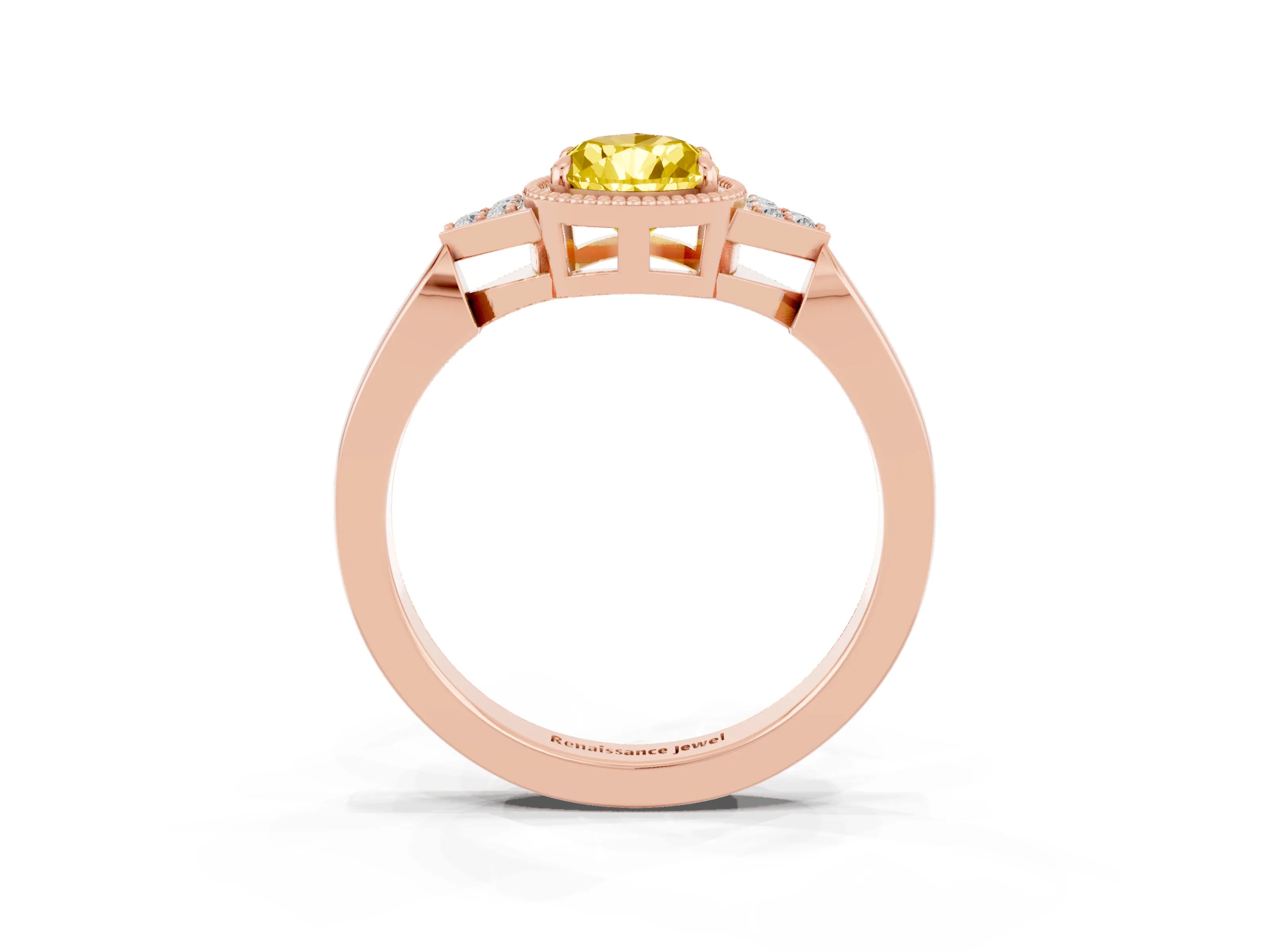 Rose gold Pear Cut Yellow Sapphire Halo Ring with Tapered Band and Four-Prong Setting_3