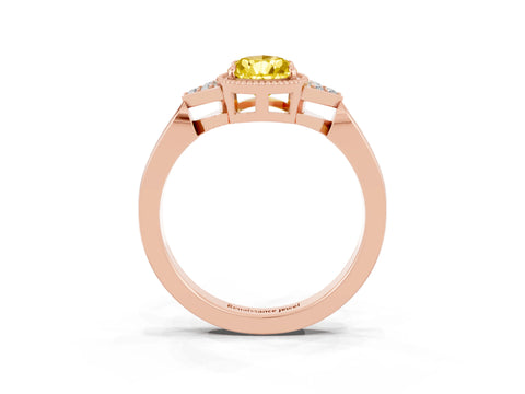 Rose gold Pear Cut Yellow Sapphire Halo Ring with Tapered Band and Four-Prong Setting_3