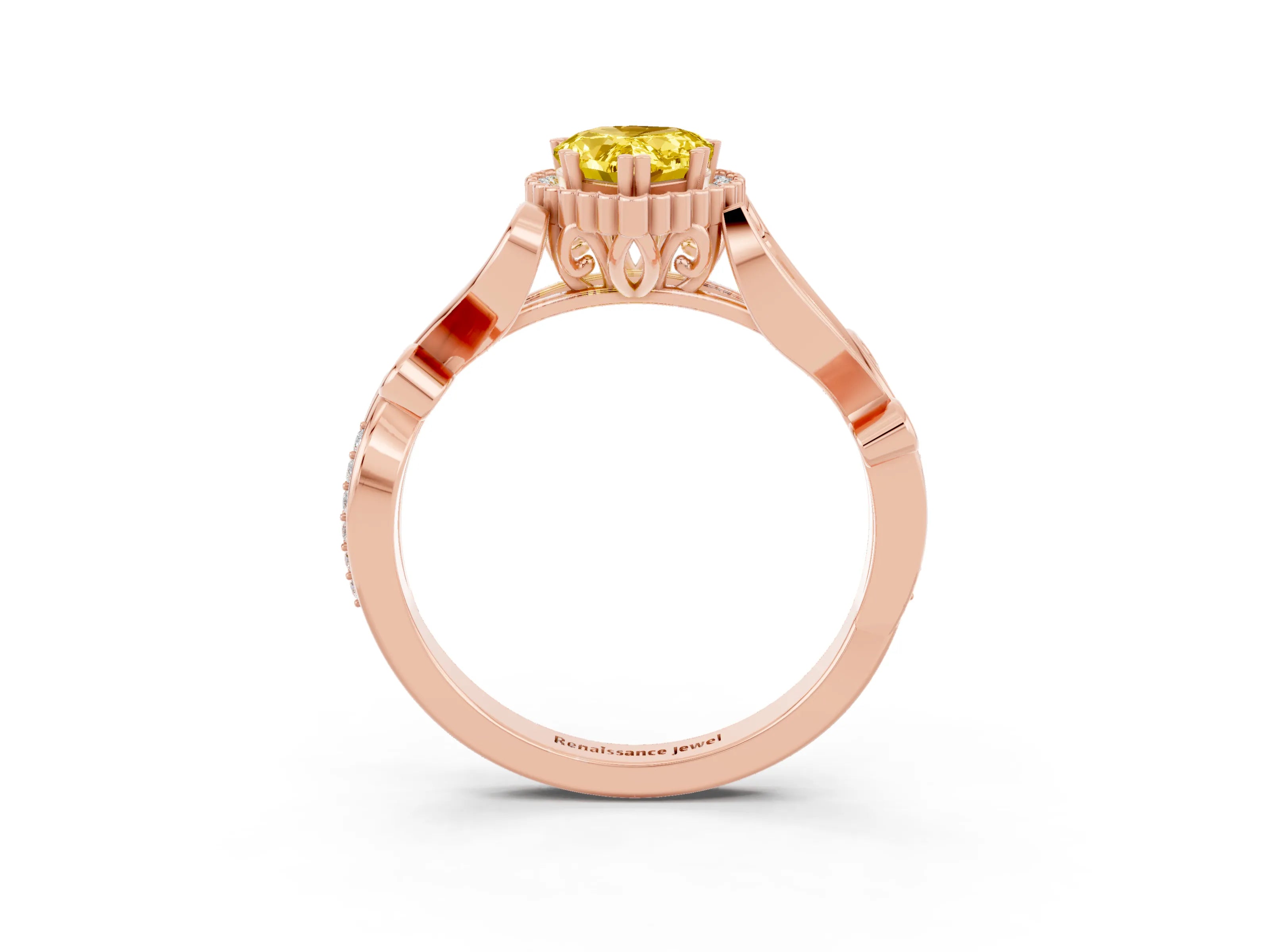 Rose gold Pear Cut Yellow Sapphire Halo Ring with Vintage Split Shank and Four-Prong Setting_3