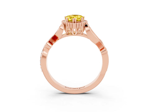 Rose gold Pear Cut Yellow Sapphire Halo Ring with Vintage Split Shank and Four-Prong Setting_3