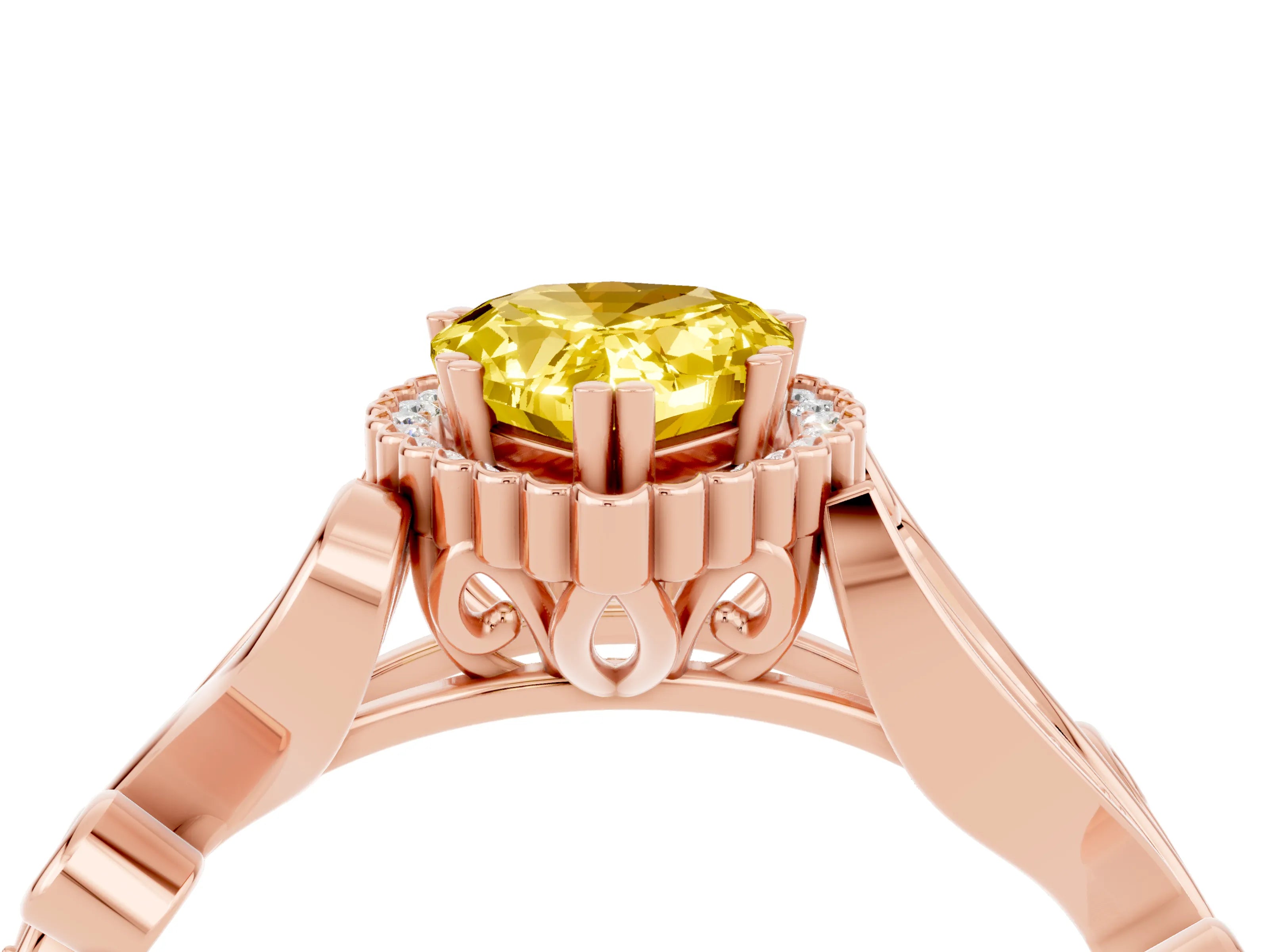 Rose gold Pear Cut Yellow Sapphire Halo Ring with Vintage Split Shank and Four-Prong Setting_4