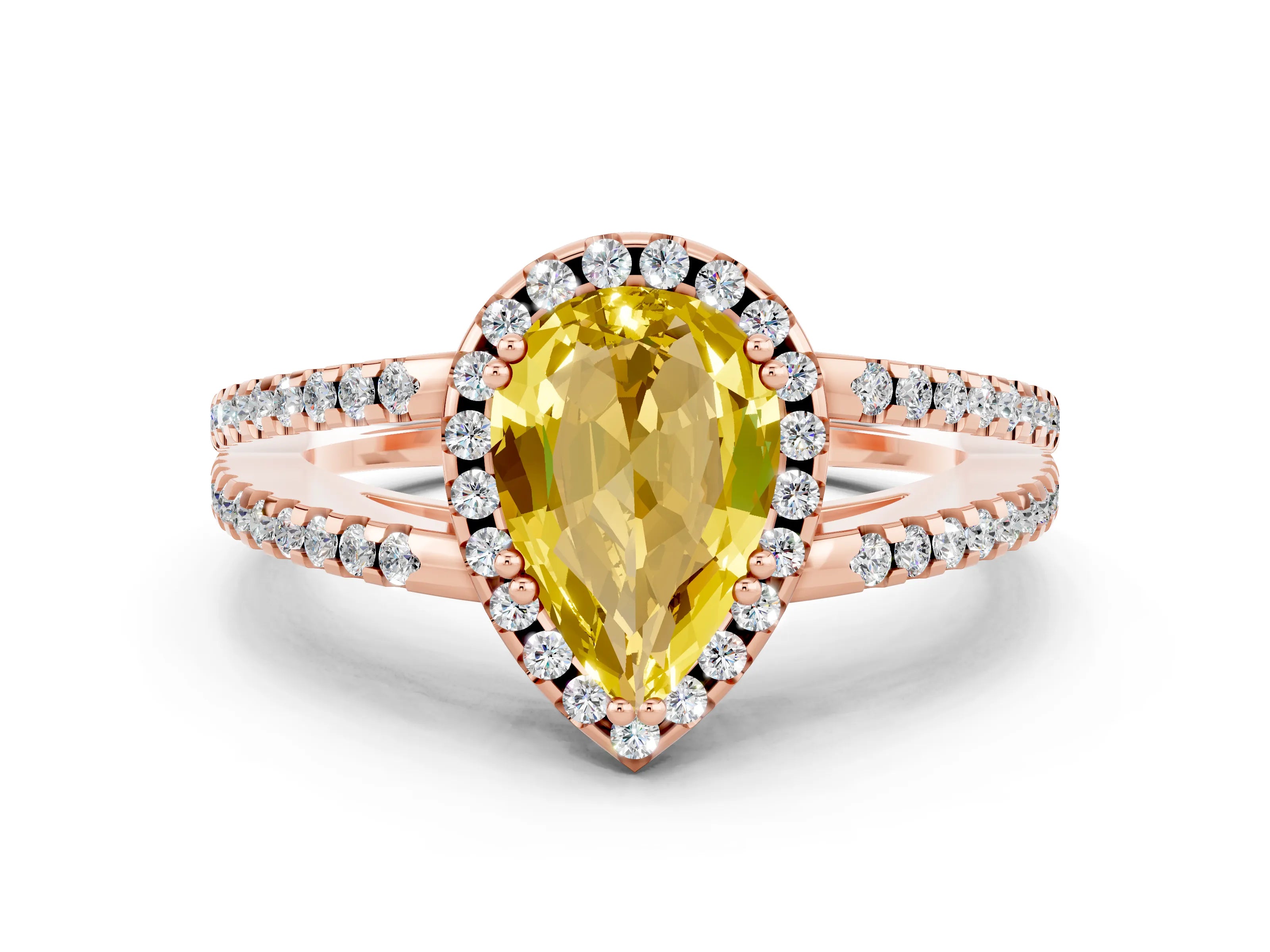 Rose gold Pear Cut Yellow Sapphire Halo Split Shank Engagement Ring_12