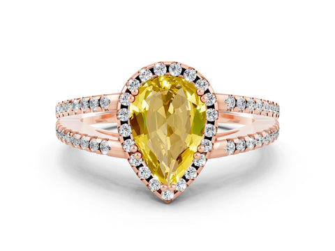 Rose gold Pear Cut Yellow Sapphire Halo Split Shank Engagement Ring_12