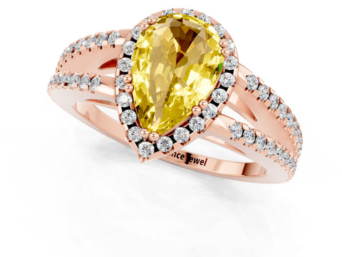 Rose gold Pear Cut Yellow Sapphire Halo Split Shank Engagement Ring_13