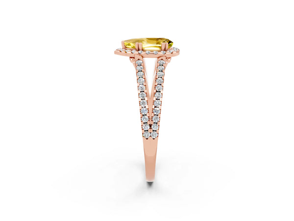 Rose gold Pear Cut Yellow Sapphire Halo Split Shank Engagement Ring