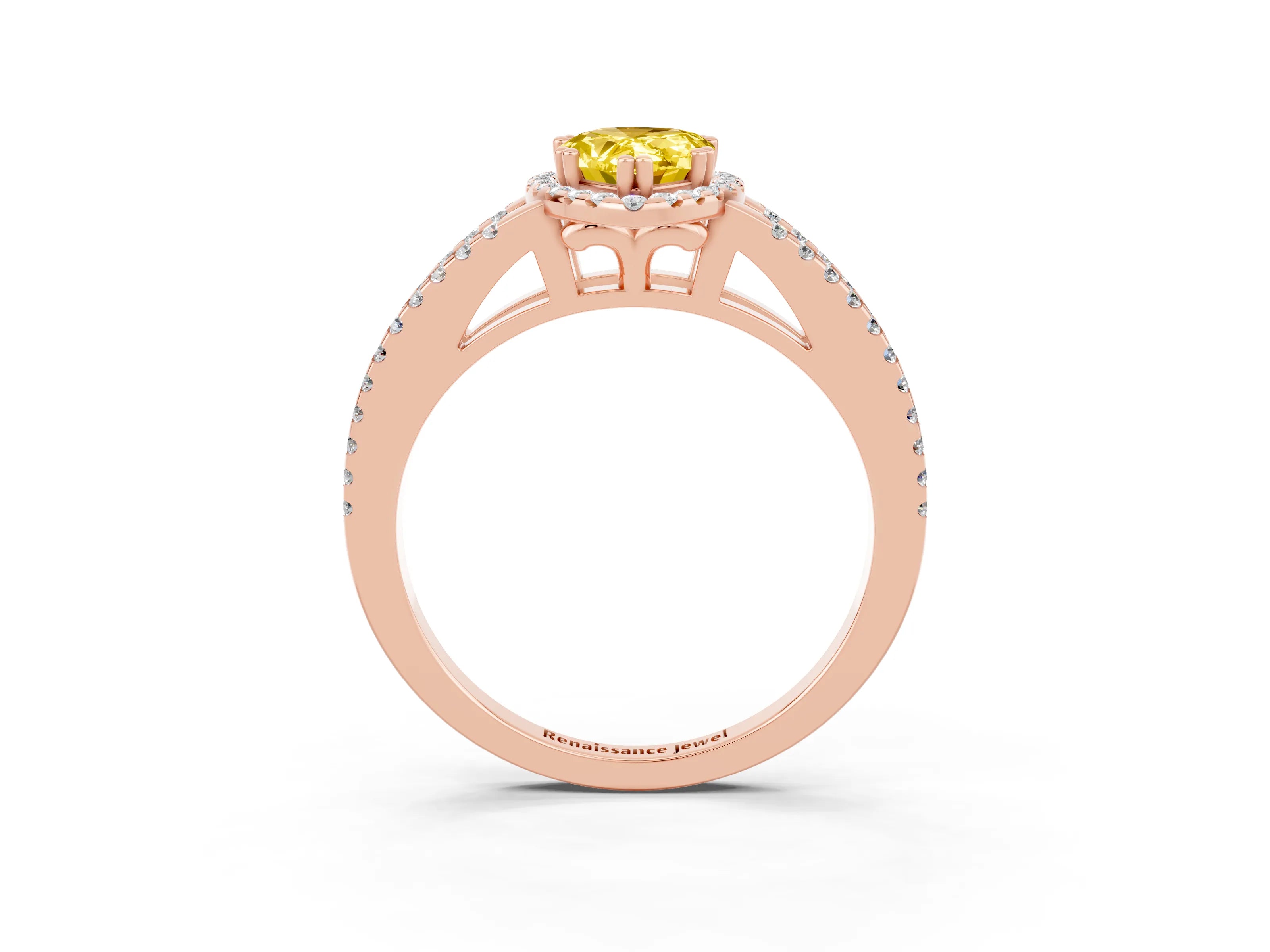 Rose gold Pear Cut Yellow Sapphire Halo Split Shank Engagement Ring_15
