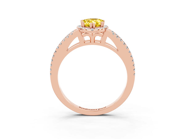 Rose gold Pear Cut Yellow Sapphire Halo Split Shank Engagement Ring