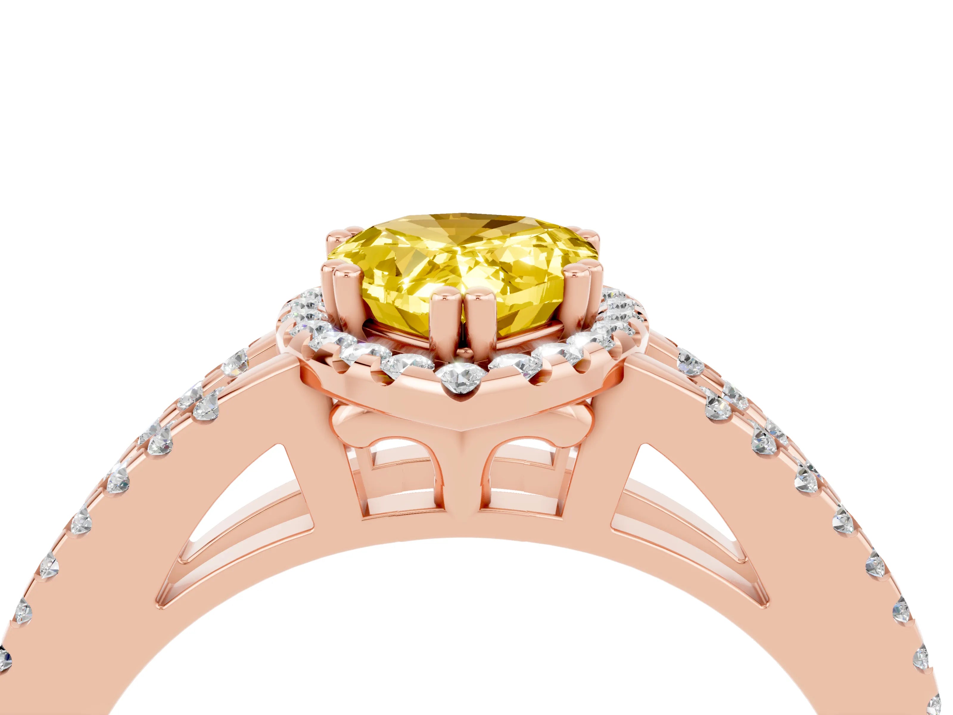Rose gold Pear Cut Yellow Sapphire Halo Split Shank Engagement Ring_16
