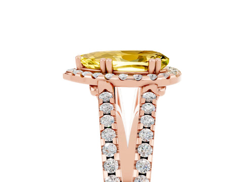 Rose gold Pear Cut Yellow Sapphire Halo Split Shank Engagement Ring_17