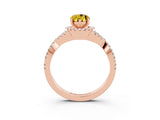 Rose gold Pear Cut Yellow Sapphire Halo Twist Band Solitaire Prong Setting Ring_27