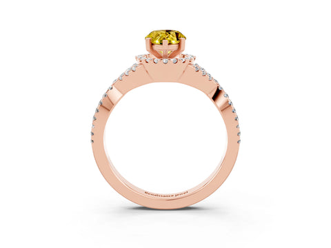 Rose gold Pear Cut Yellow Sapphire Halo Twist Band Solitaire Prong Setting Ring_27