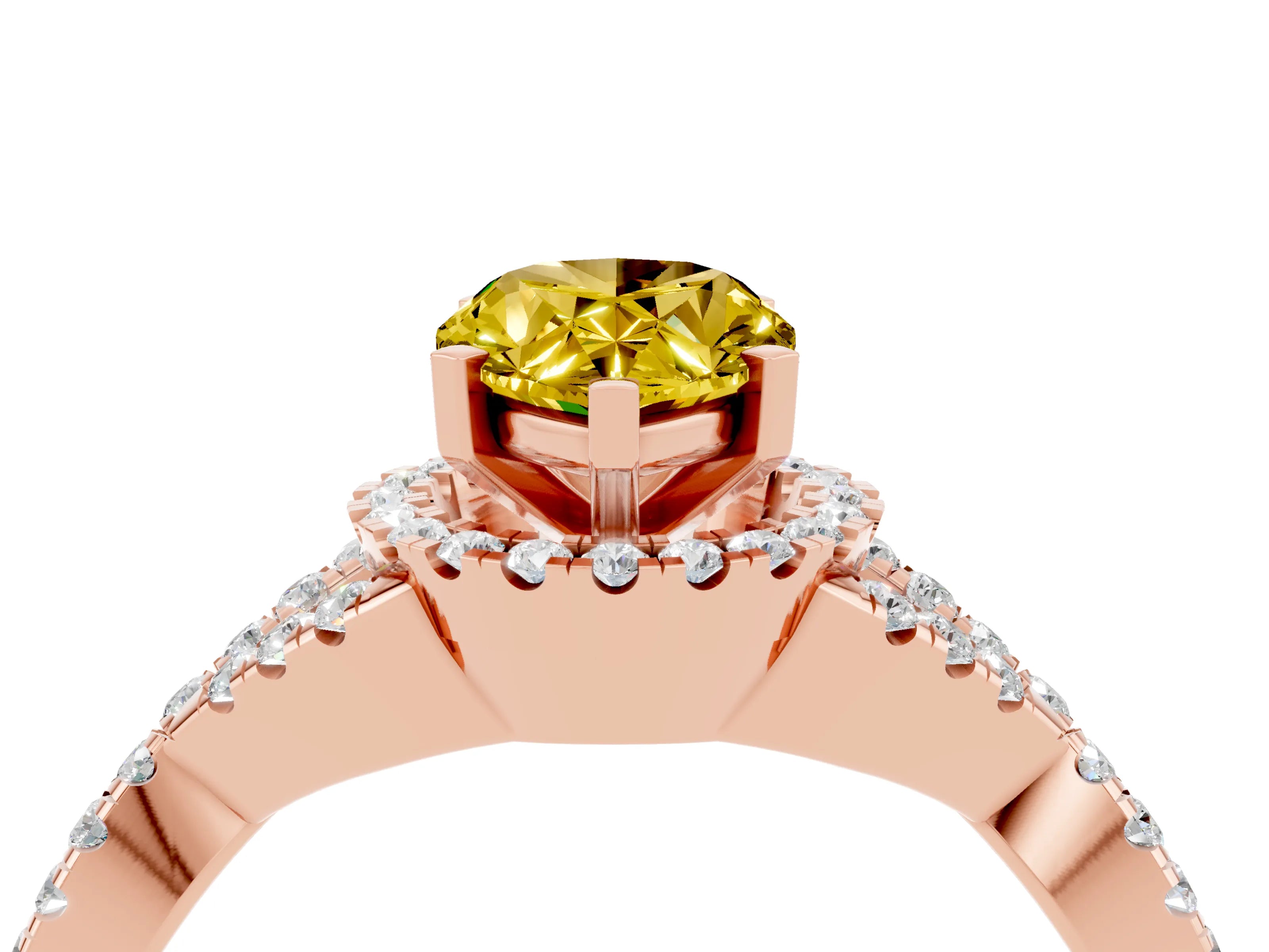 Rose gold Pear Cut Yellow Sapphire Halo Twist Band Solitaire Prong Setting Ring_28