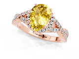Rose gold Pear Cut Yellow Sapphire  Halo Twist Band Solitaire Prong Setting Ring_37