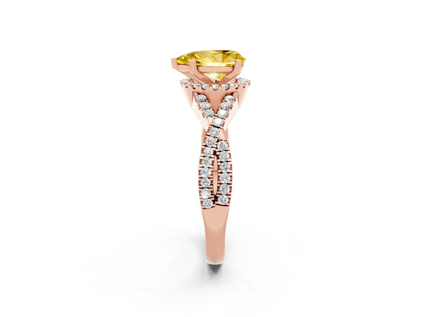 Rose gold Pear Cut Yellow Sapphire  Halo Twist Band Solitaire Prong Setting Ring