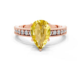 Rose gold Pear Cut Yellow Sapphire Milgrain Pavé Engagement Ring with Four-Prong Setting_24