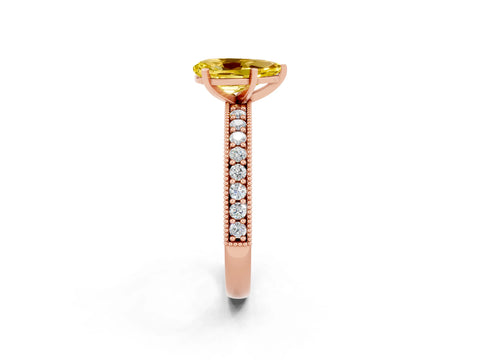 Rose gold Pear Cut Yellow Sapphire Milgrain Pavé Engagement Ring with Four-Prong Setting_26