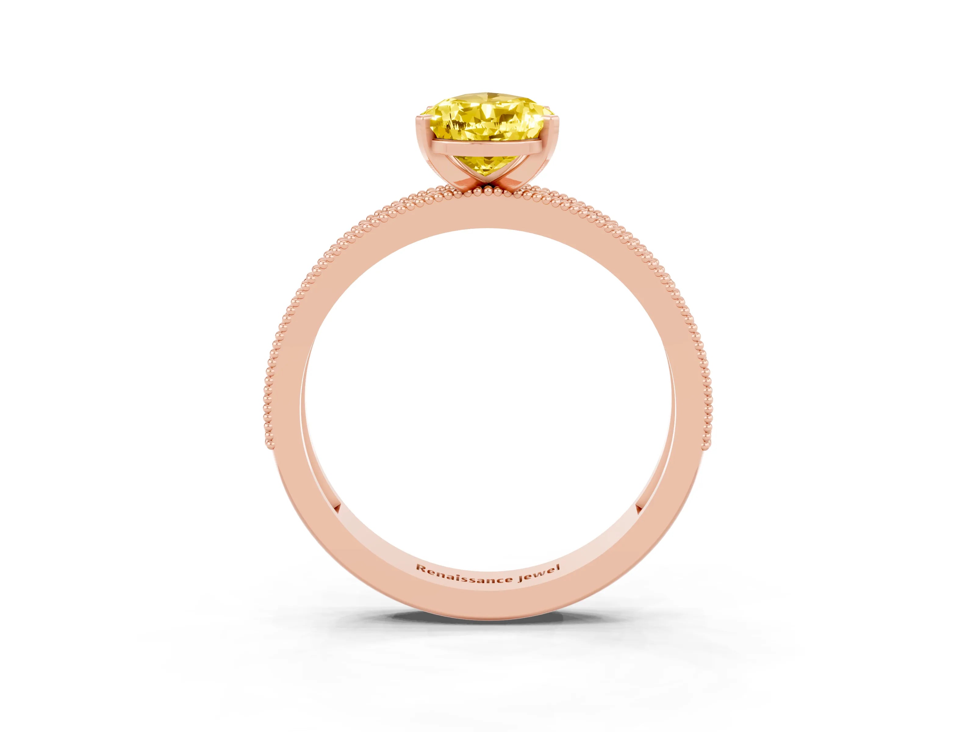 Rose gold Pear Cut Yellow Sapphire Milgrain Pavé Engagement Ring with Four-Prong Setting_27