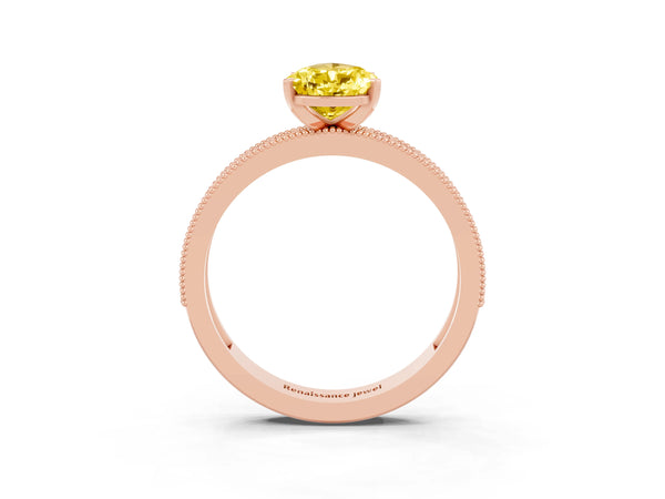 Rose gold Pear Cut Yellow Sapphire Milgrain Pavé Engagement Ring with Four-Prong Setting