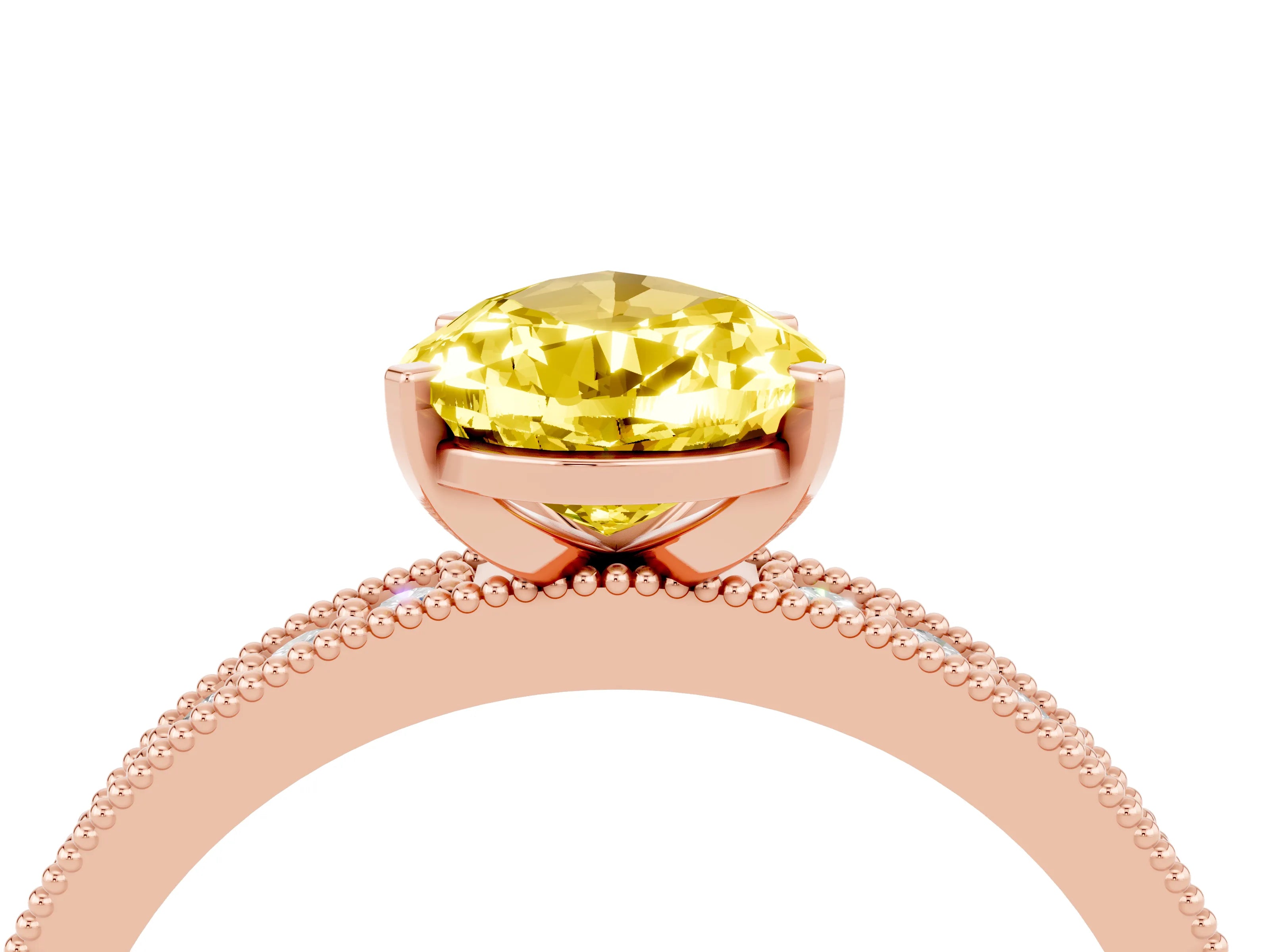 Rose gold Pear Cut Yellow Sapphire Milgrain Pavé Engagement Ring with Four-Prong Setting_28