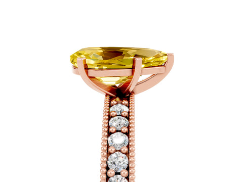 Rose gold Pear Cut Yellow Sapphire Milgrain Pavé Engagement Ring with Four-Prong Setting_29