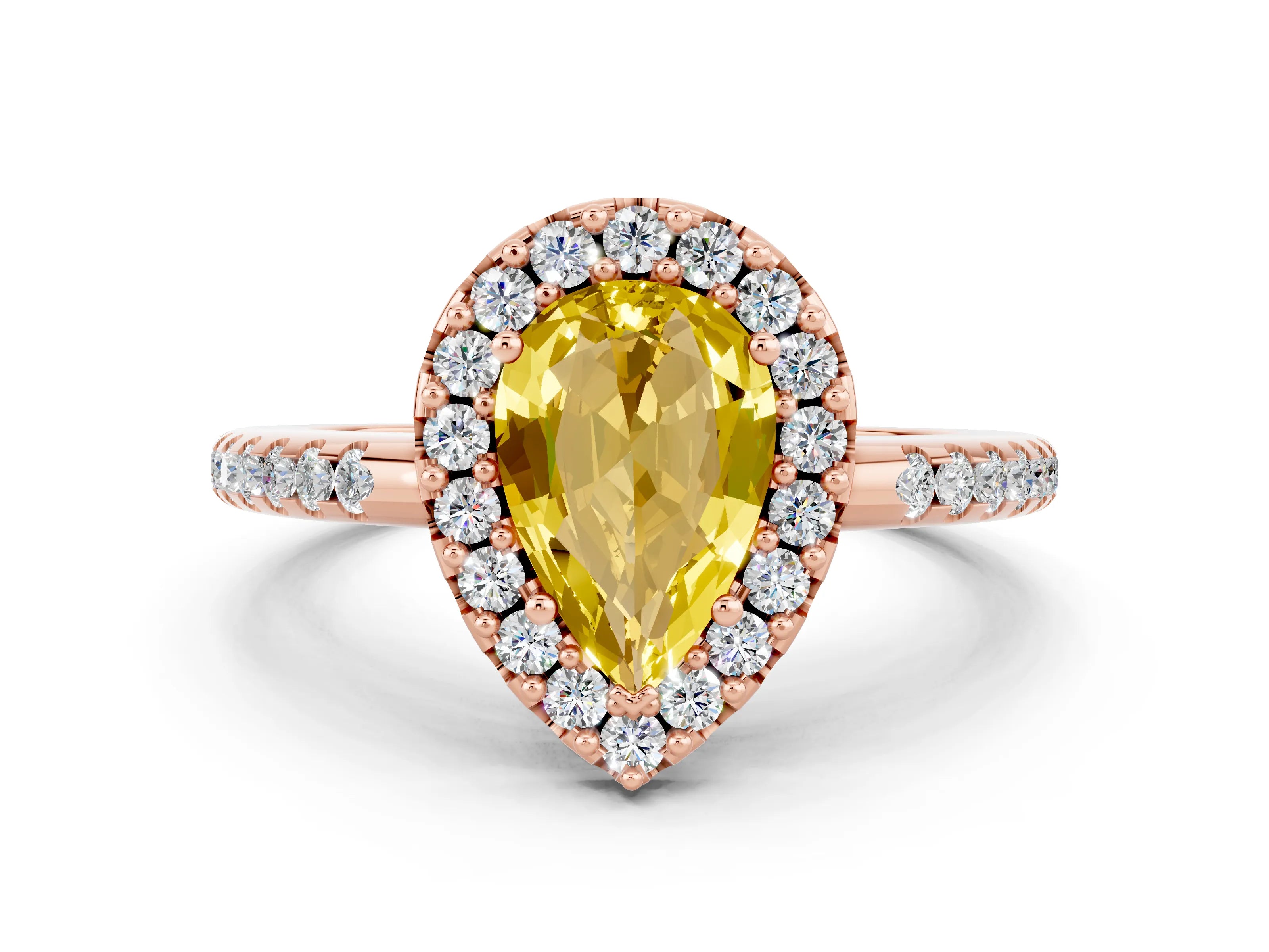 Rose gold Pear Cut Yellow Sapphire Pavé Halo Ring with Four-Prong Setting_12