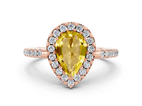 Rose gold Pear Cut Yellow Sapphire Pavé Halo Ring with Four-Prong Setting_12
