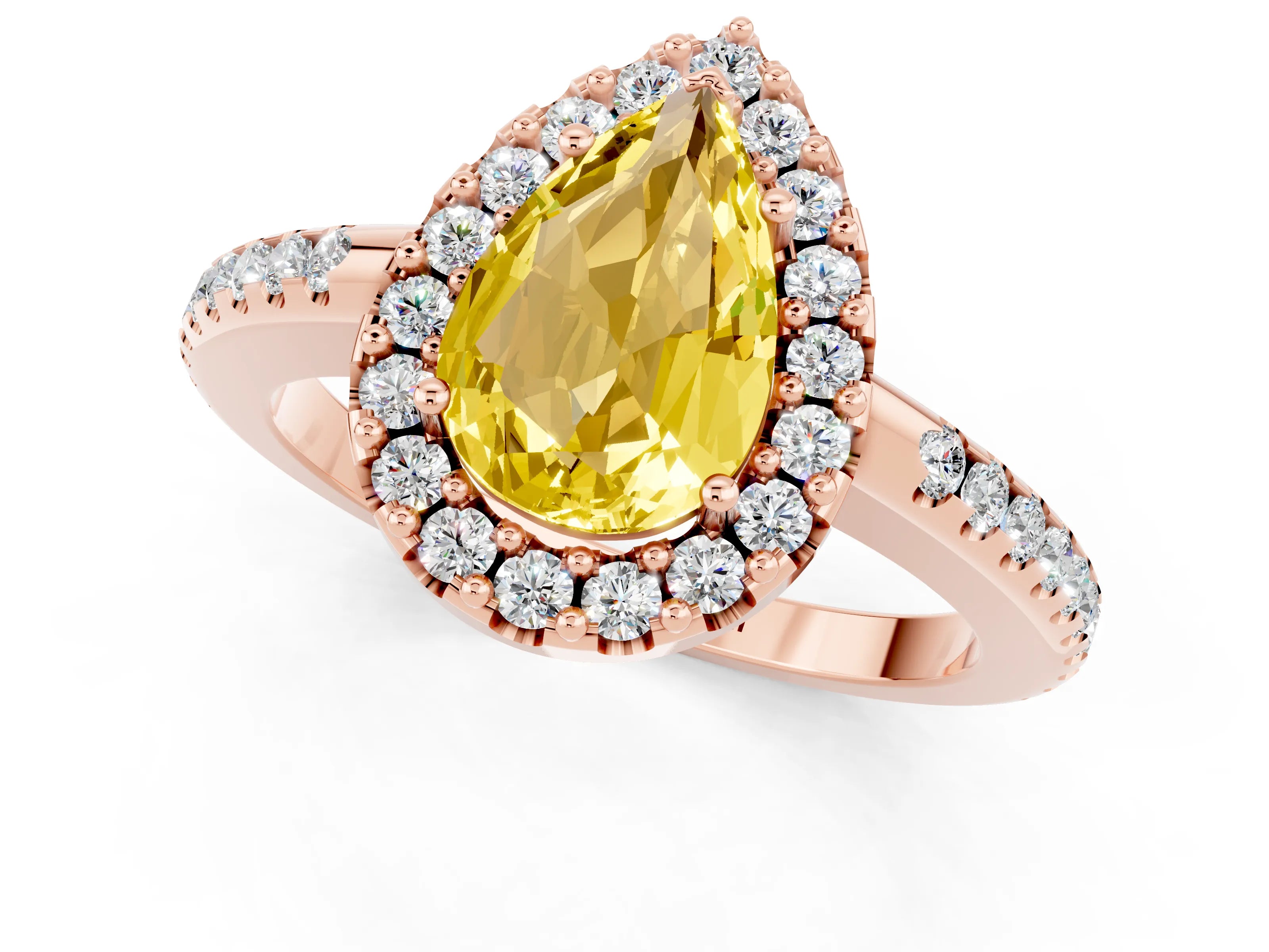 Rose gold Pear Cut Yellow Sapphire Pavé Halo Ring with Four-Prong Setting_13