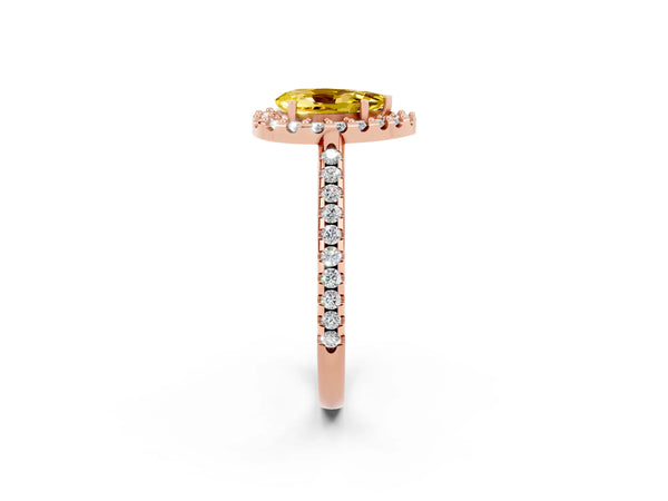 Rose gold Pear Cut Yellow Sapphire Pavé Halo Ring with Four-Prong Setting