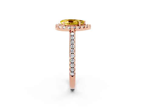 Rose gold Pear Cut Yellow Sapphire Pavé Halo Ring with Four-Prong Setting_14