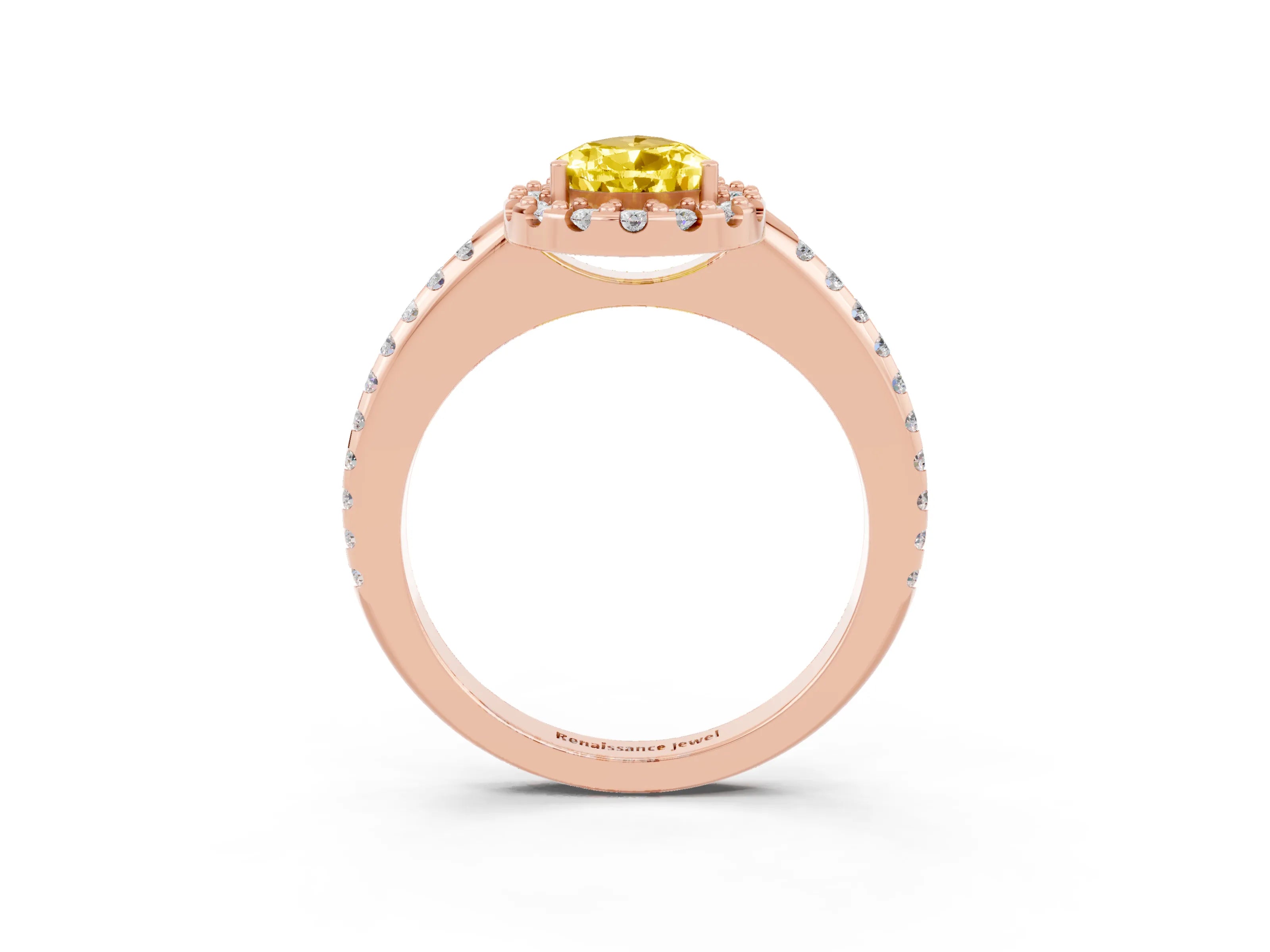 Rose gold Pear Cut Yellow Sapphire Pavé Halo Ring with Four-Prong Setting_15
