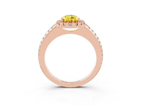 Rose gold Pear Cut Yellow Sapphire Pavé Halo Ring with Four-Prong Setting_15